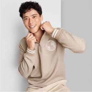 Men's Tan Half-Zip Sweater